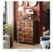 Fabric Dresser with Open Shelves for Bedroom, Tall Dresser with Eight Drawers, Fabric Bin Storage Tower, Closet Chest of Drawers for Living Room, and Hallway Print with Rustic Brown Wood Grain
